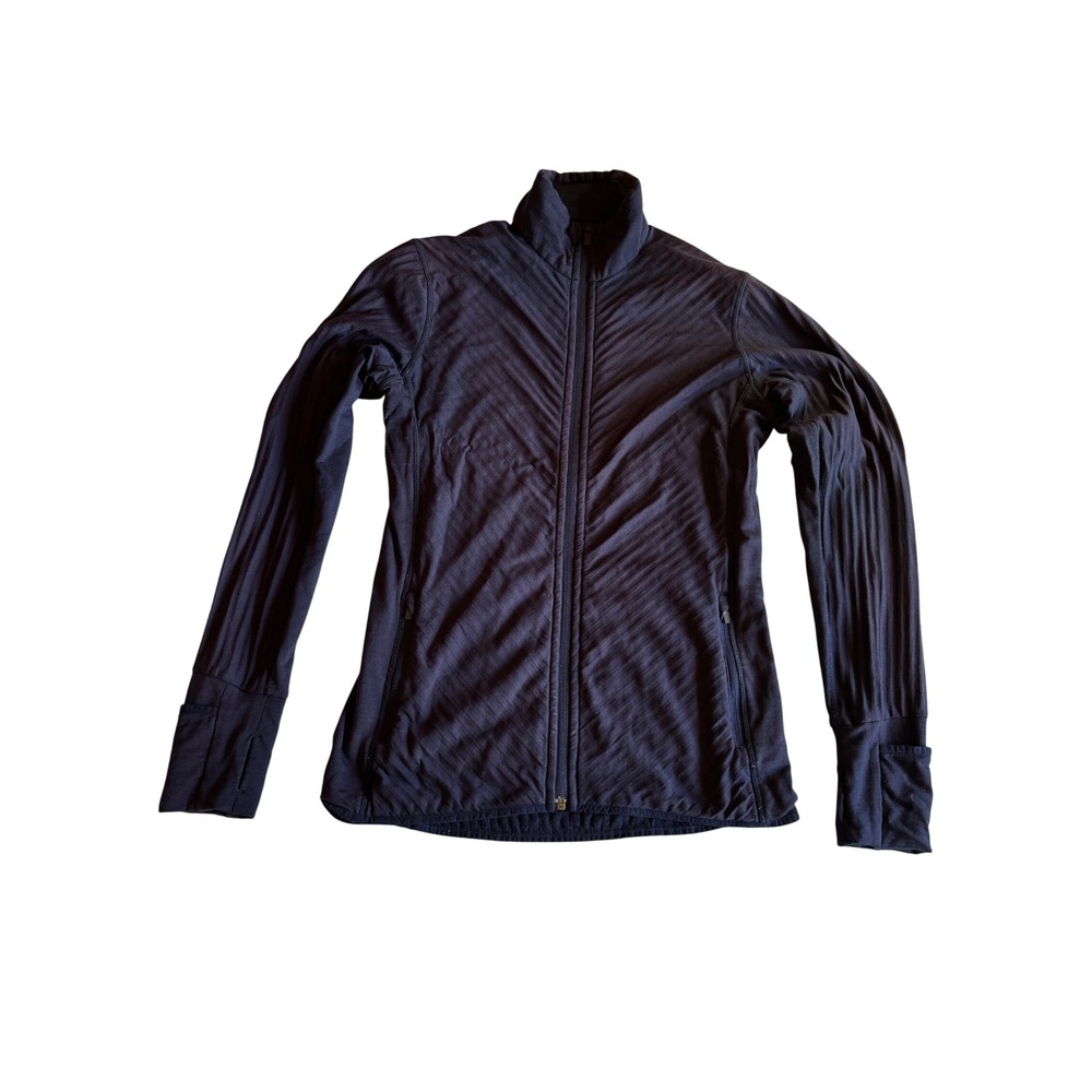 Icebreaker Merino Blend Full Zip Midlayer Jacket Navy Blue Thumbholes Women M